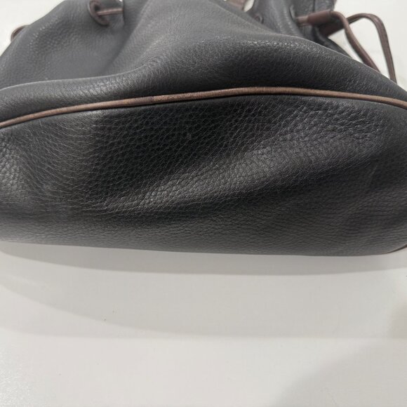 Cole Haan Black Brown Pebbled Leather Tassel Drawstring Bucket Bag Purse - Picture 3 of 12